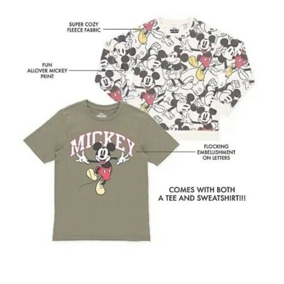 NEW💥Disney Mickey Mouse 2-Pack Long Sleeve Pullover & Short Sleeve T SET 10/12 - Picture 2 of 6